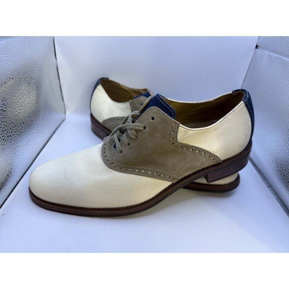 Cole Haan Men's Saddle Oxford Shoes 11.5M Beige Tan Blue Leather Suede